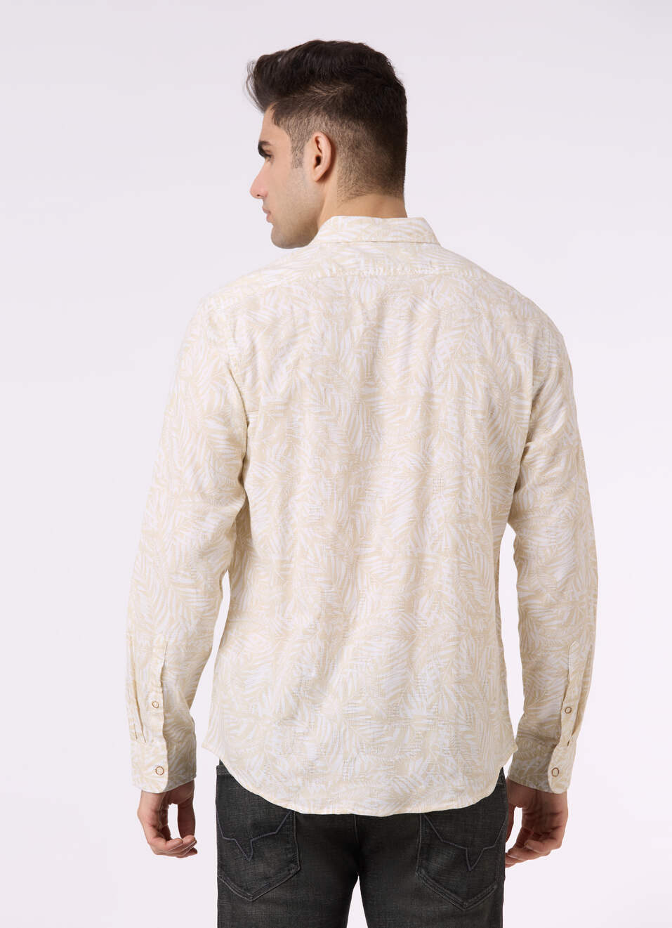 Men Beige Botanical Print Full Sleeve Shirt, , large image number 2