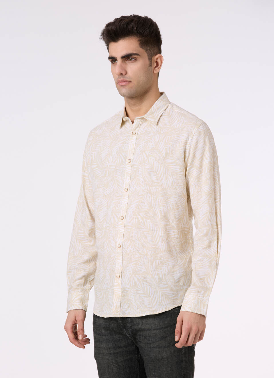 Men Beige Botanical Print Full Sleeve Shirt, , large image number 3