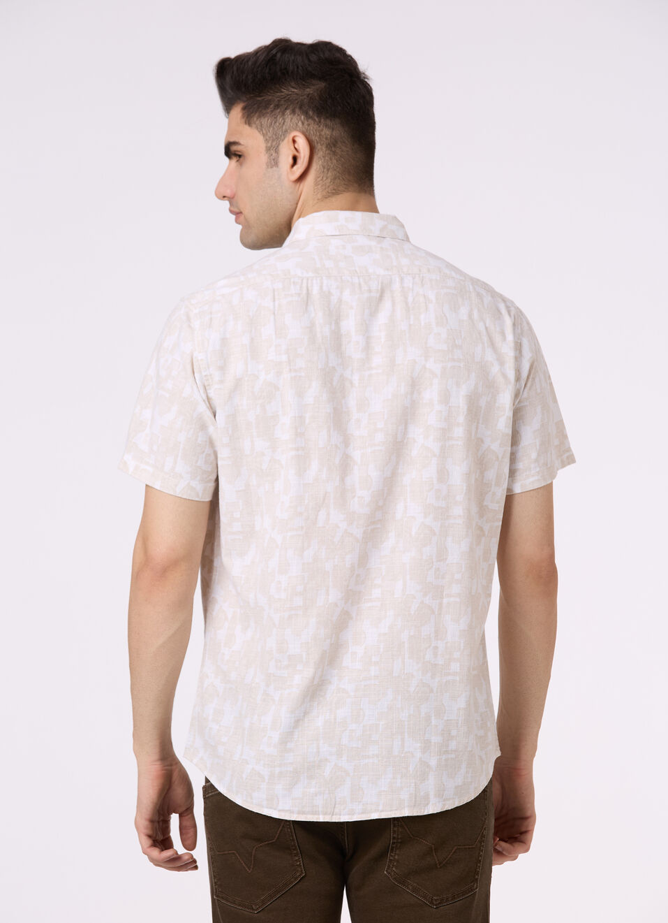 Men Beige Abstract Print Short Sleeve Shirt, , large image number 2