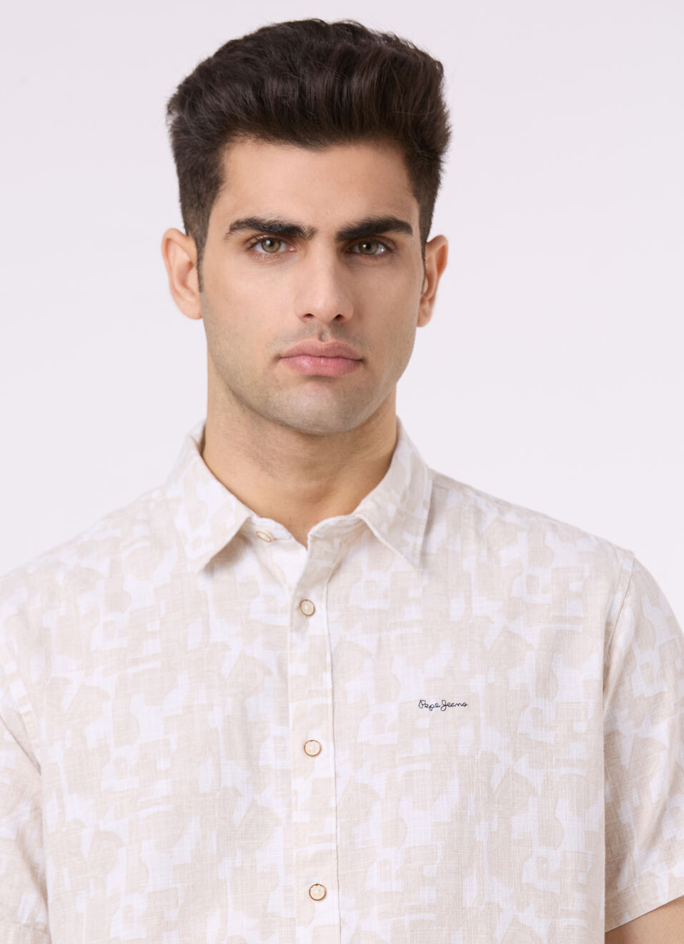 Men Beige Abstract Print Short Sleeve Shirt, , large image number 4