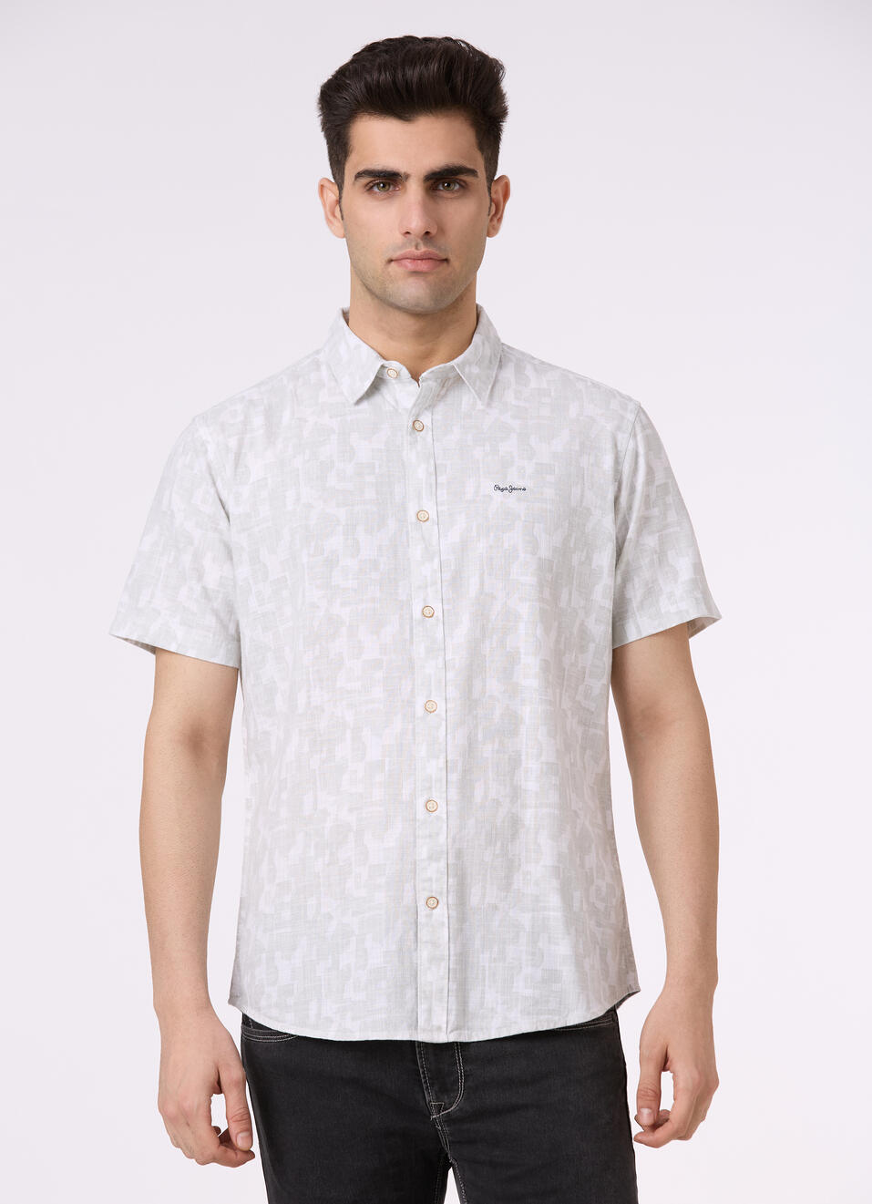 Men Grey Abstract Print Short Sleeve Shirt, , large image number 1