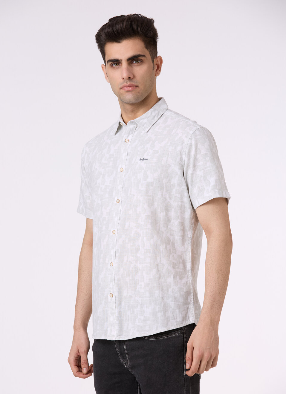 Men Grey Abstract Print Short Sleeve Shirt, , large image number 3