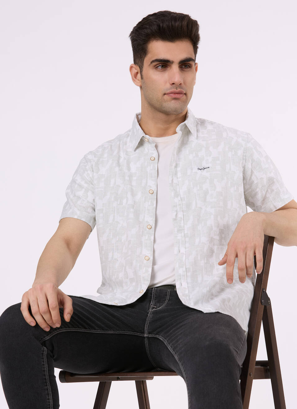 Men Grey Abstract Print Short Sleeve Shirt, , large image number 0