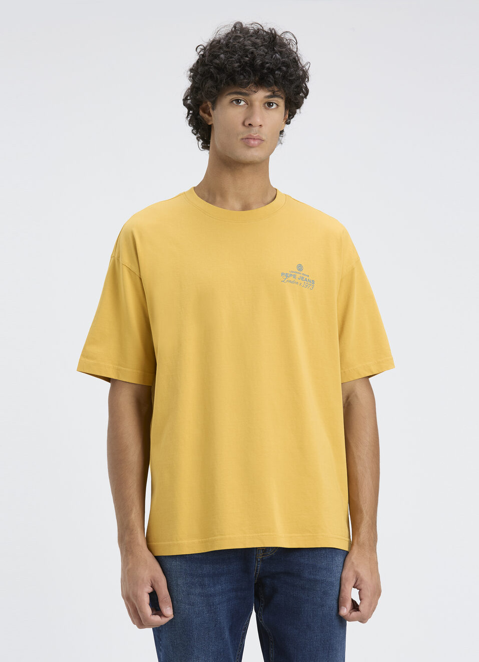 Men Gold Back Print Short Sleeve Oversized T-shirt, , large image number 1