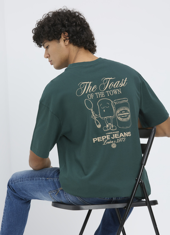 Men Green Back Print Short Sleeve Oversized T-shirt