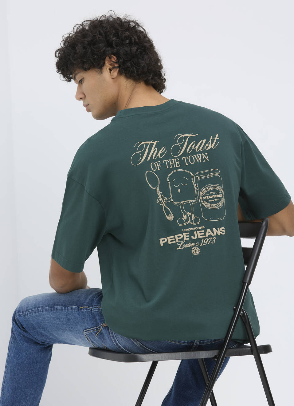 Men Green Back Print Short Sleeve Oversized T-shirt, , large image number 0