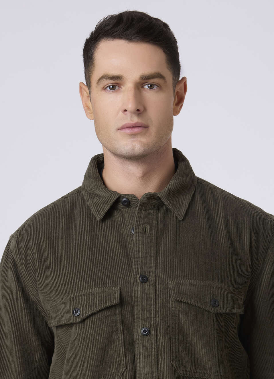 Men Green Corduroy Oversized Shirt With Flap Pocket, , large image number 4