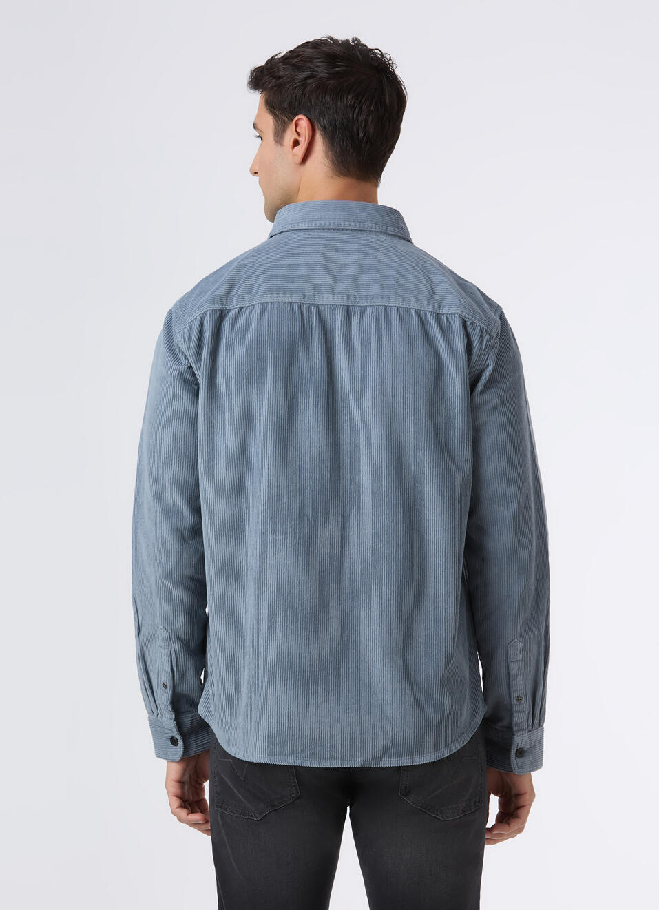 Men Grey Corduroy Oversized Shirt With Flap Pocket, , large image number 2