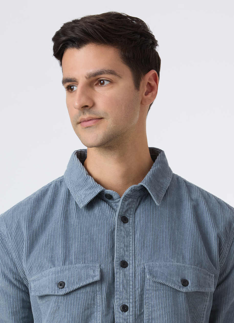 Men Grey Corduroy Oversized Shirt With Flap Pocket, , large image number 4