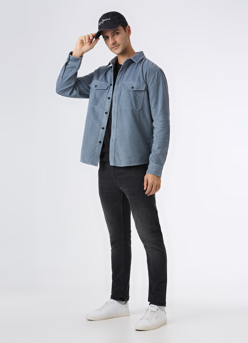 Men Grey Corduroy Oversized Shirt With Flap Pocket, , large image number 5