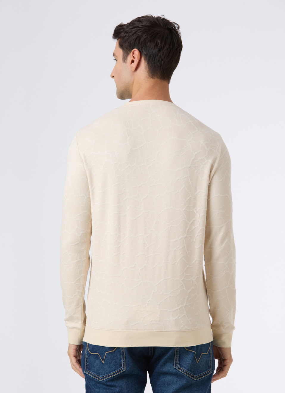 Men Beige Textured Slim Fit Full Sleeve T-shirt, , large image number 2