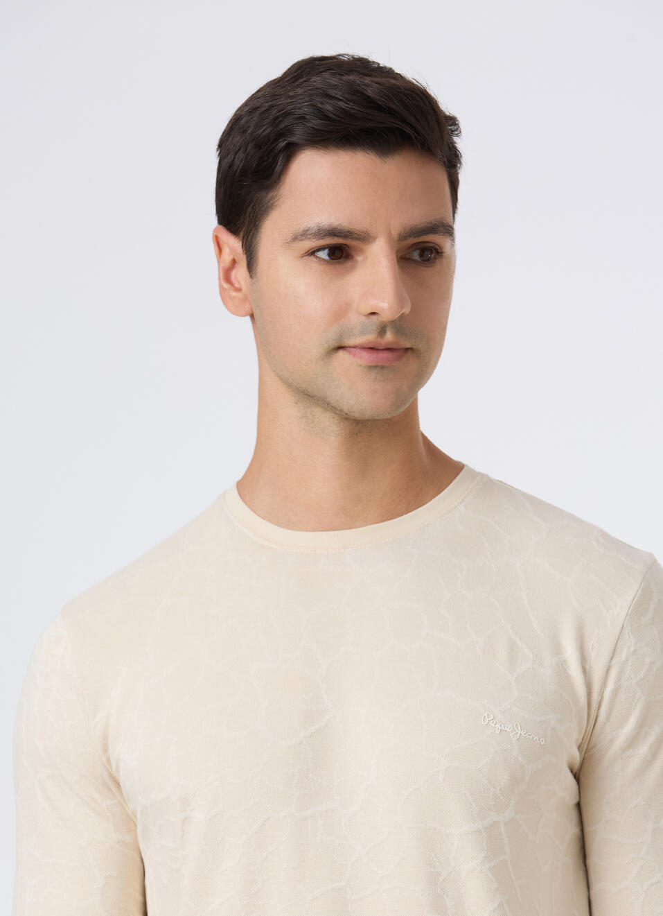 Men Beige Textured Slim Fit Full Sleeve T-shirt, , large image number 4
