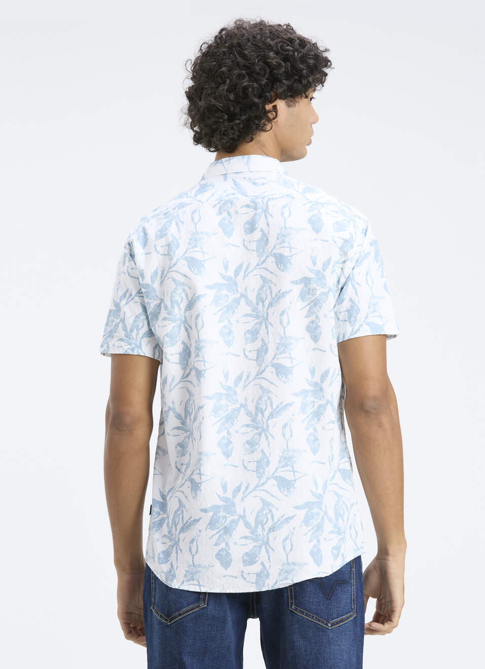 Men Blue Botanical Print Short Sleeve Shirt, , large image number 2