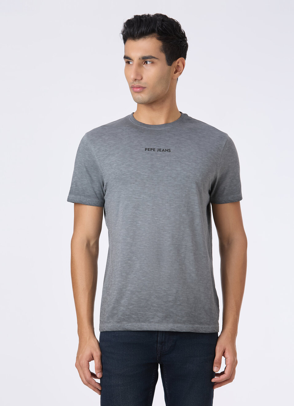 Men Grey Back Graphic Print Slim Short Sleeve T-shirt, , large image number 1