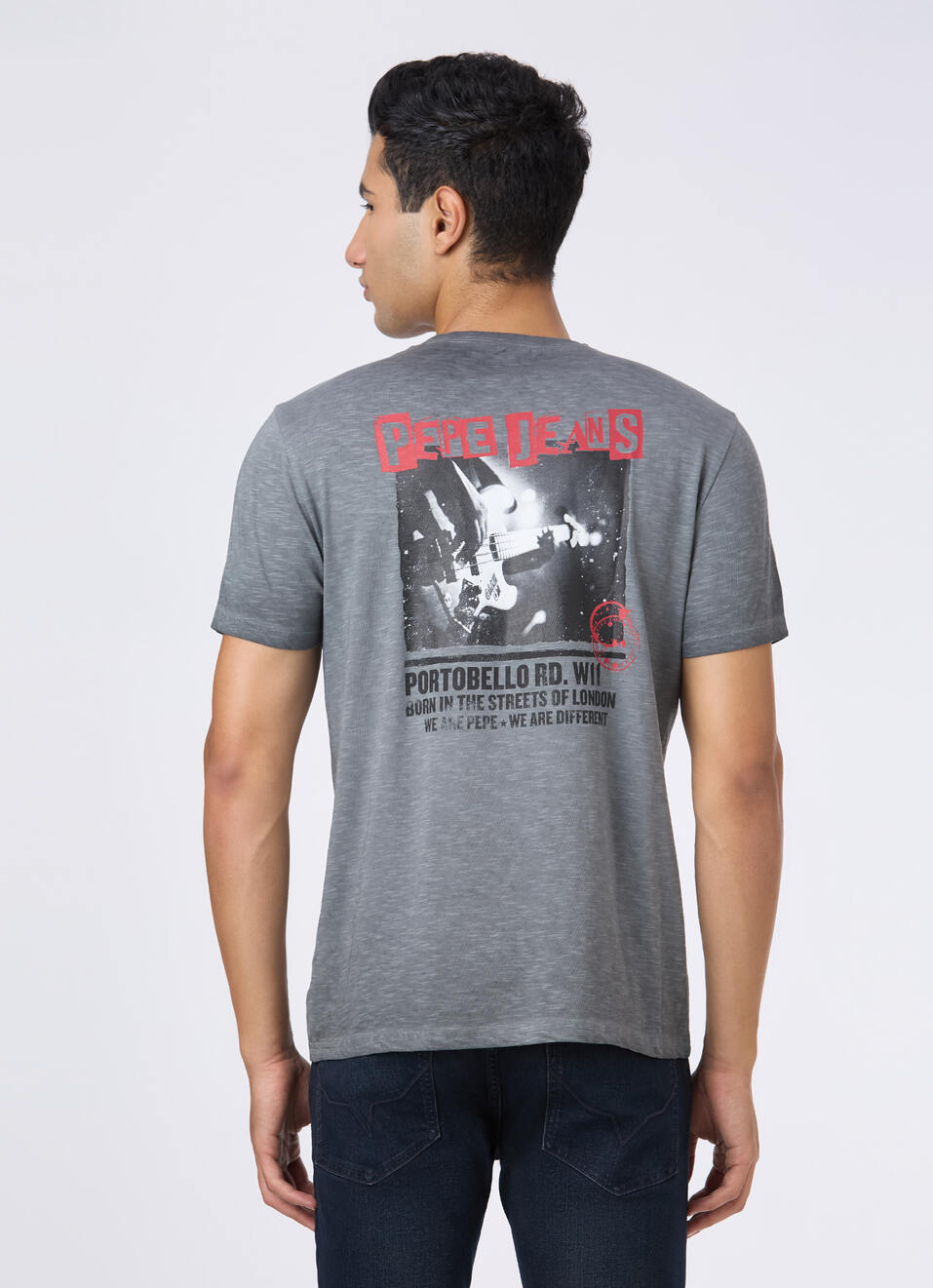 Men Grey Back Graphic Print Slim Short Sleeve T-shirt, , large image number 2