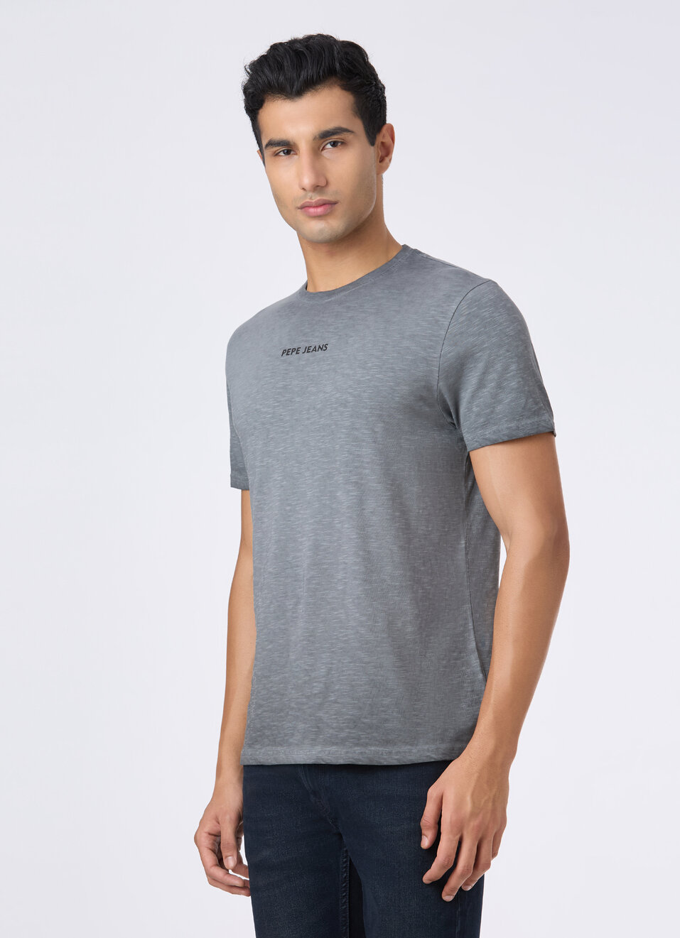 Men Grey Back Graphic Print Slim Short Sleeve T-shirt, , large image number 3