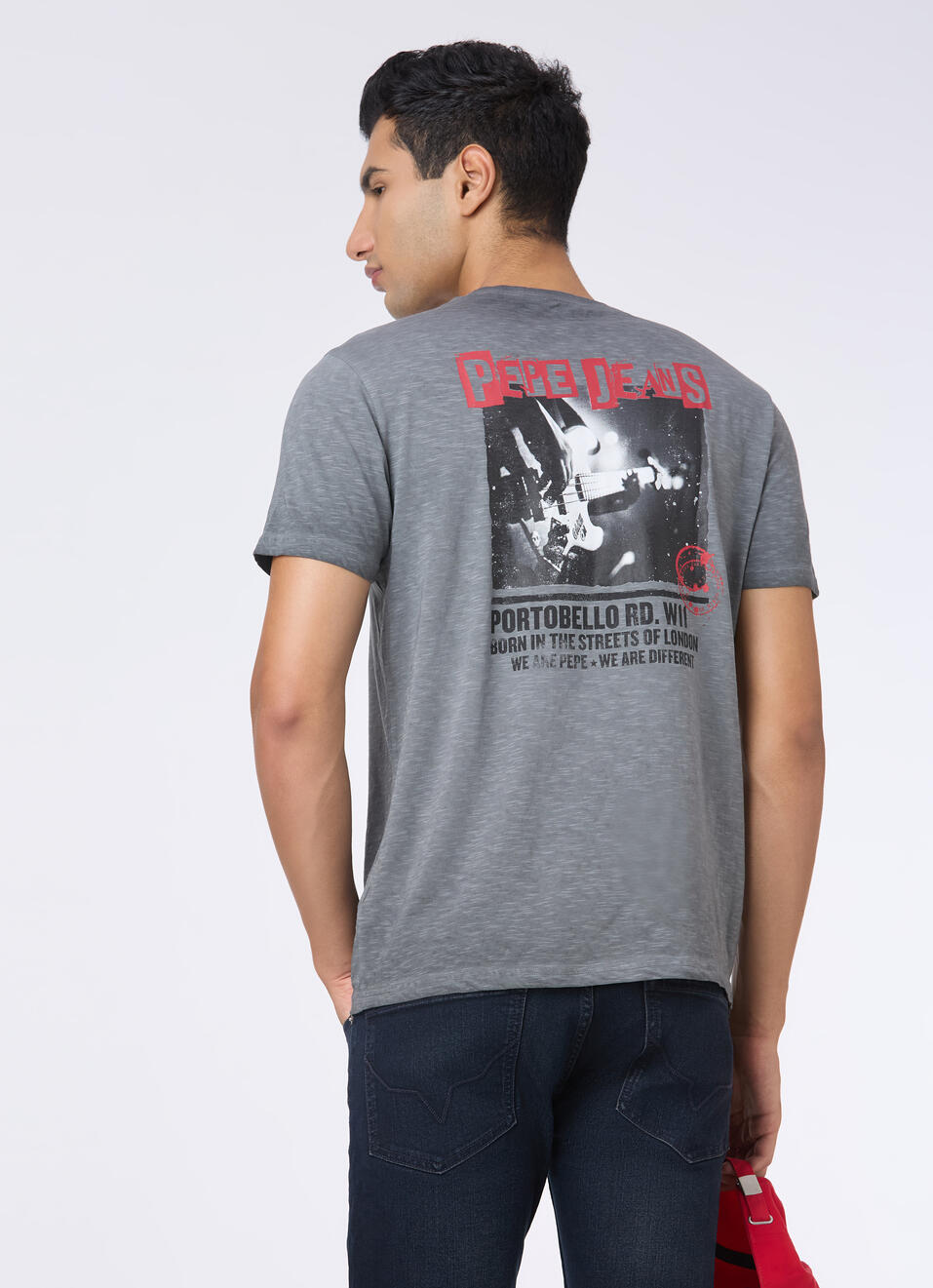 Men Grey Back Graphic Print Slim Short Sleeve T-shirt, , large image number 0