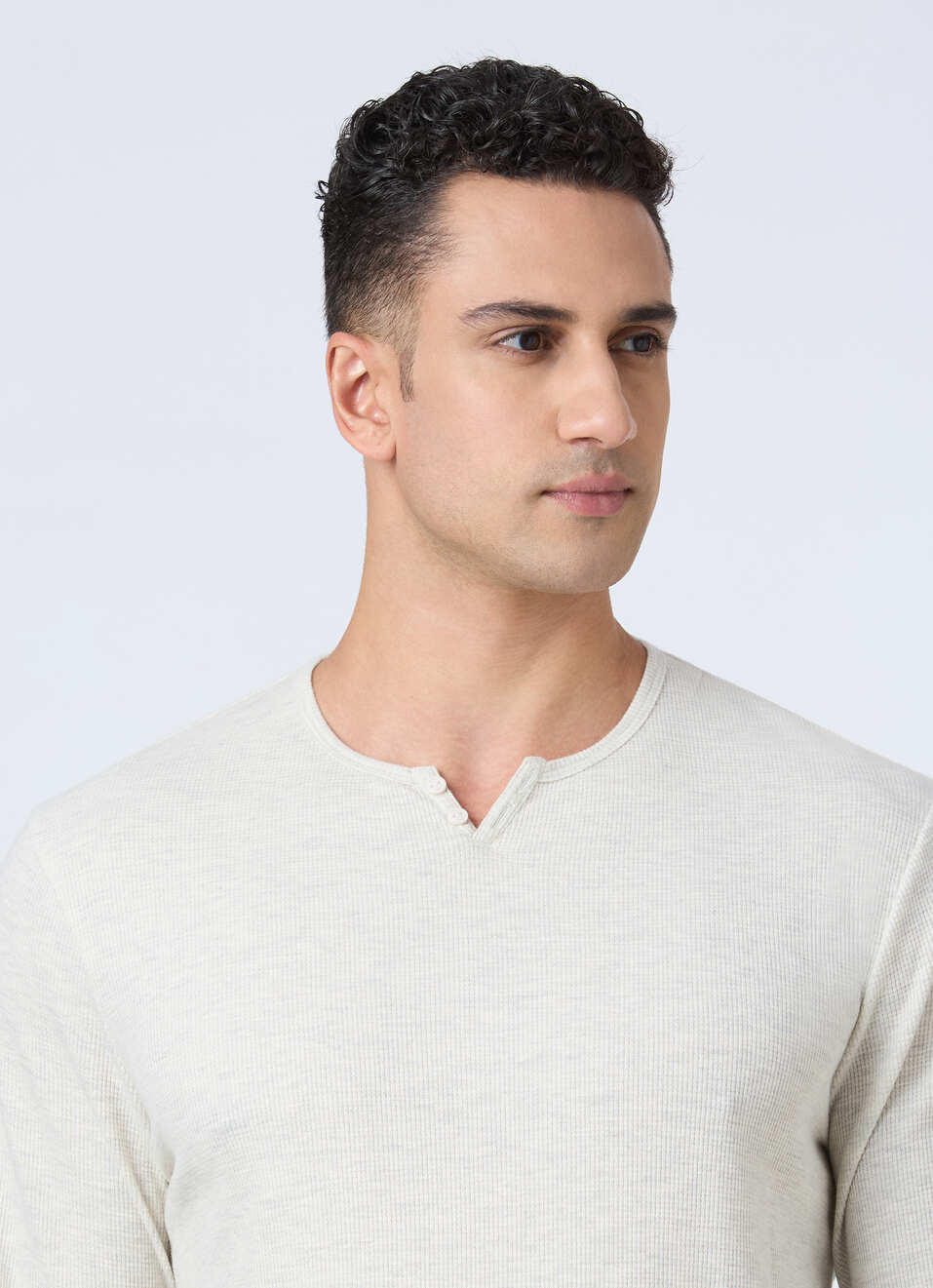 Men Ecru White Henley Neck Full Sleeve T-shirt, , large image number 4