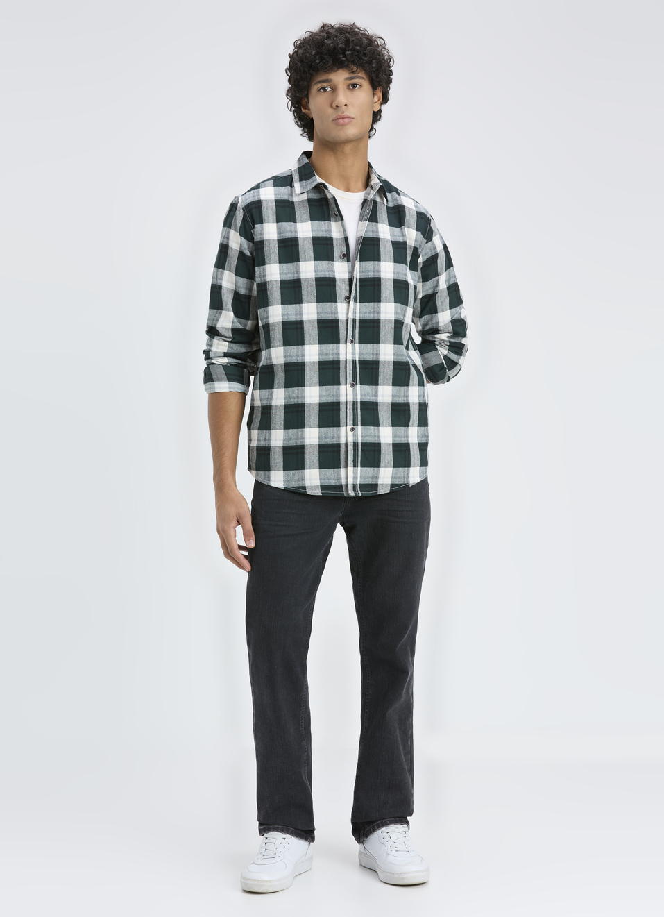 Men Green & White Large Check Full Sleeve Shirt, , large image number 5