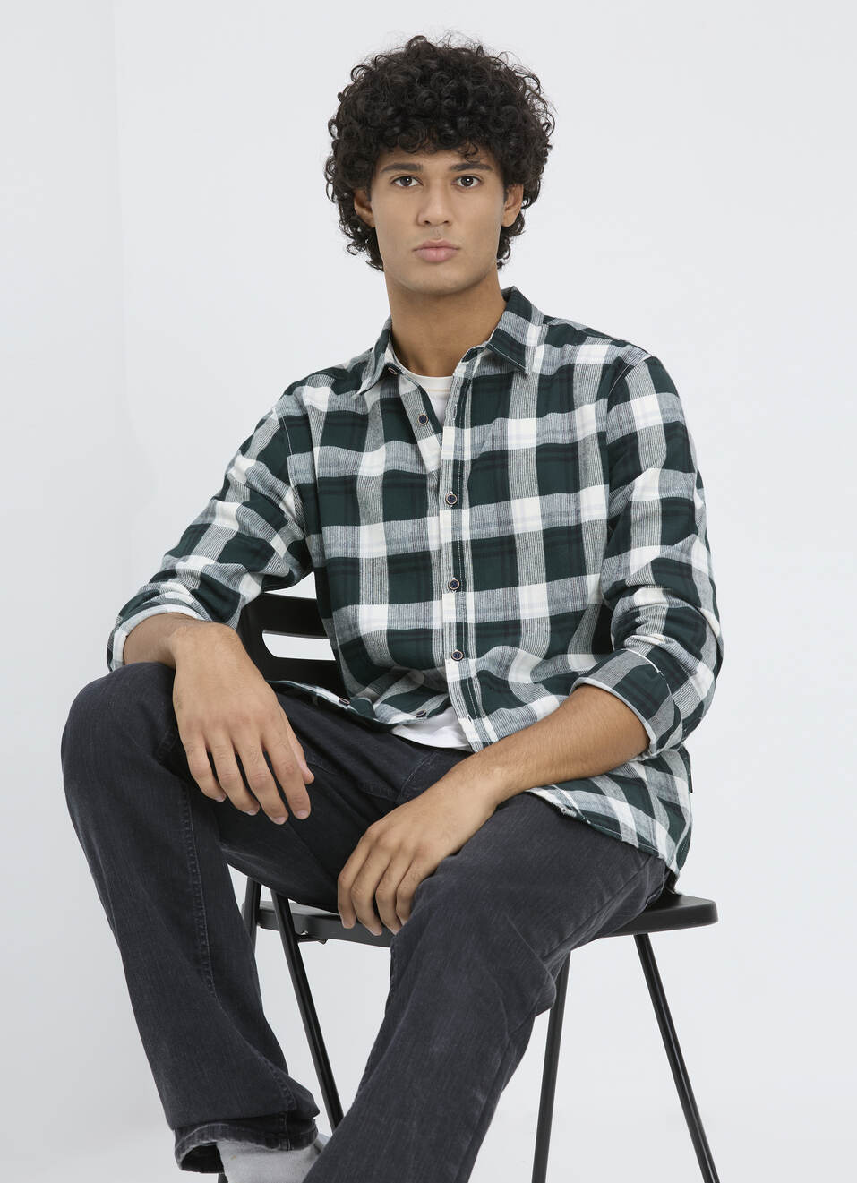 Men Green & White Large Check Full Sleeve Shirt, , large image number 0