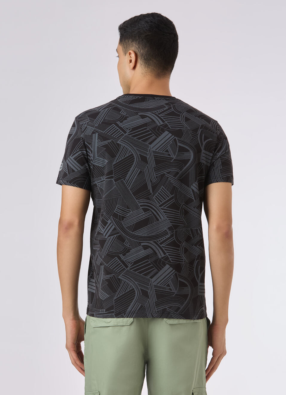 Men Black Abstract Print Short Sleeve  T-shirt, , large image number 2