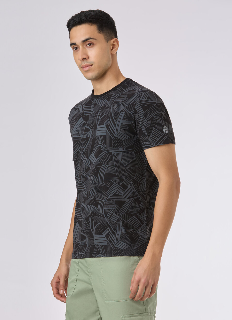 Men Black Abstract Print Short Sleeve  T-shirt, , large image number 3
