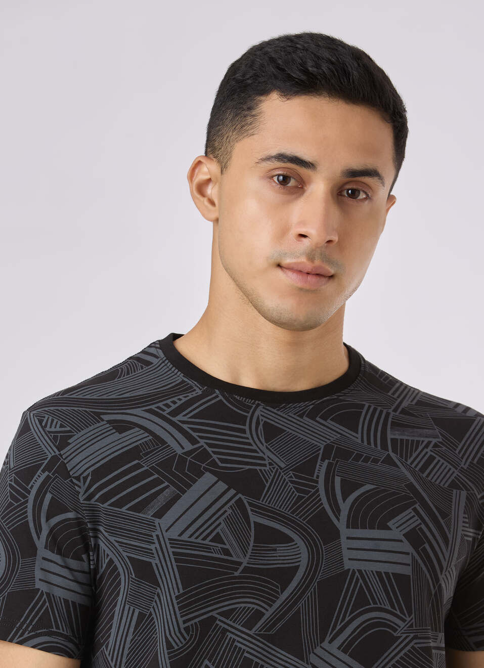 Men Black Abstract Print Short Sleeve  T-shirt, , large image number 4