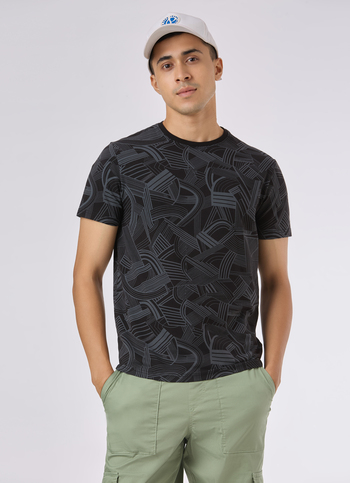 Men Black Abstract Print Short Sleeve  T-shirt