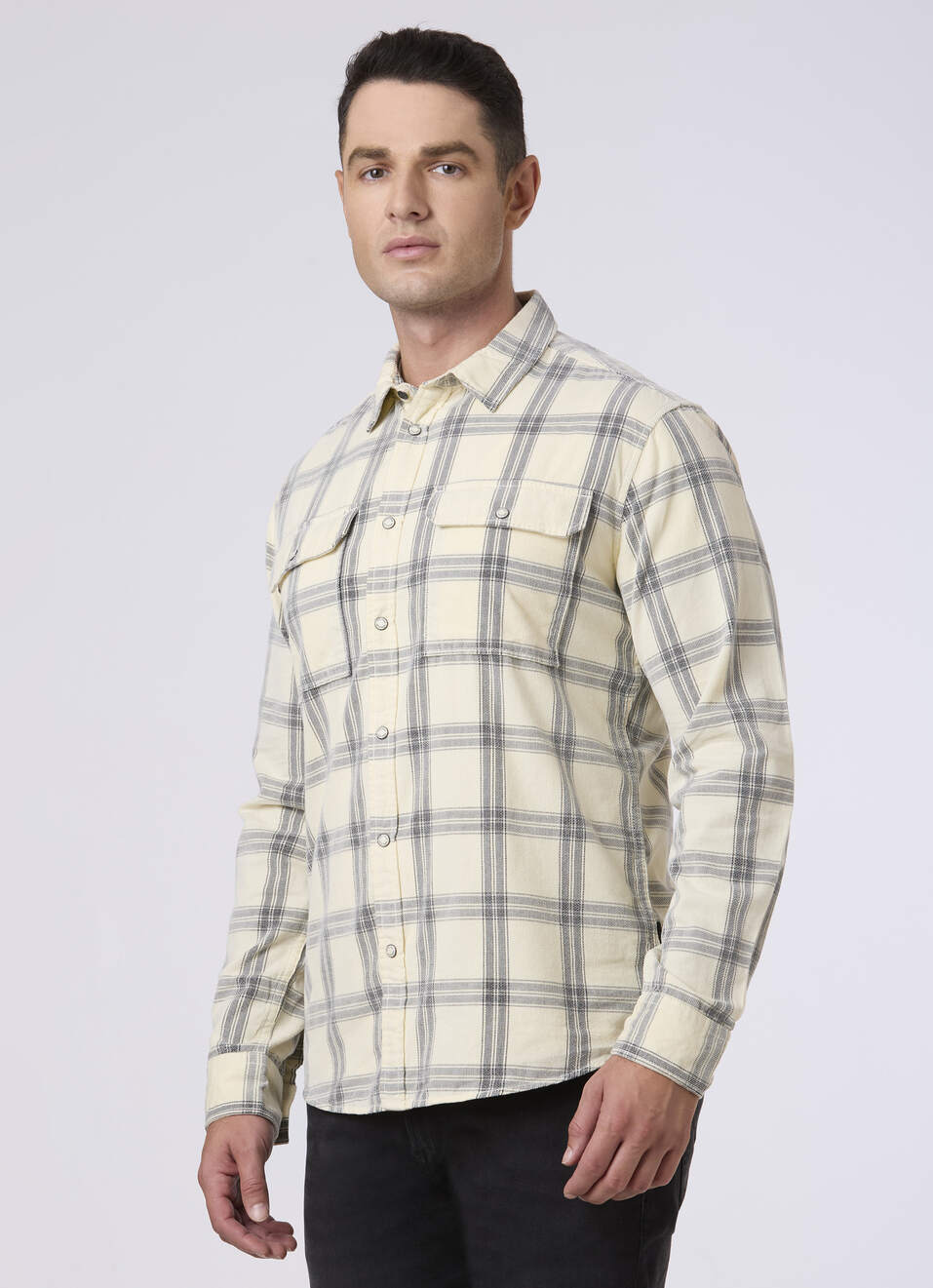 Men Off White Checked Flap Pocket Casual Shirt, , large image number 3