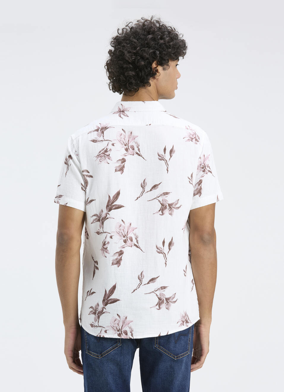 Men White Botanical Print Short Sleeve Shirt, , large image number 2