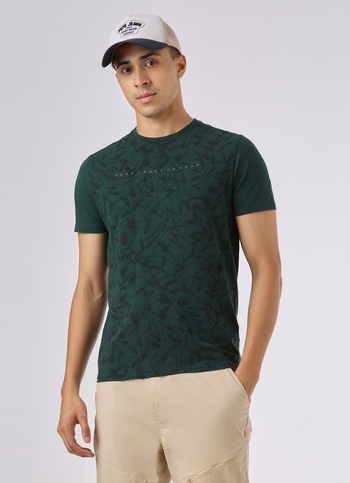 Men Green Abstract Print Short Sleeve  T-shirt