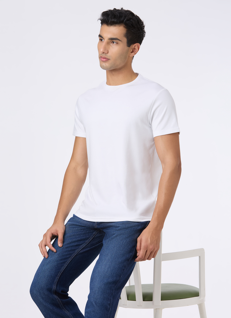 Men White Supima Cotton Slim Short Sleeve T-shirt, , large image number 0