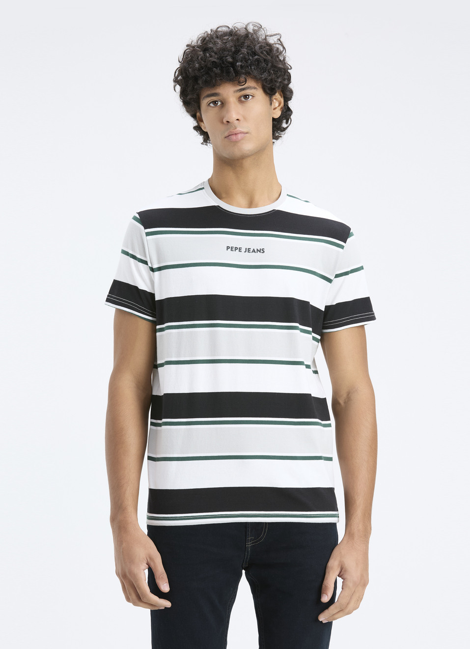 Men Black Stripe Short Sleeve Stretch T-shirt, , large image number 1
