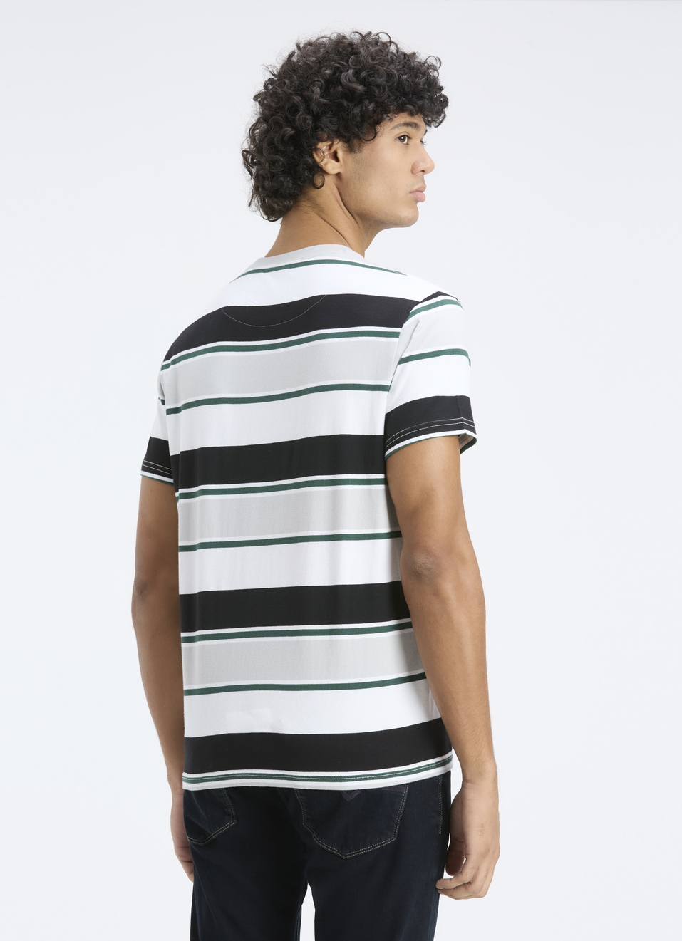 Men Black Stripe Short Sleeve Stretch T-shirt, , large image number 2