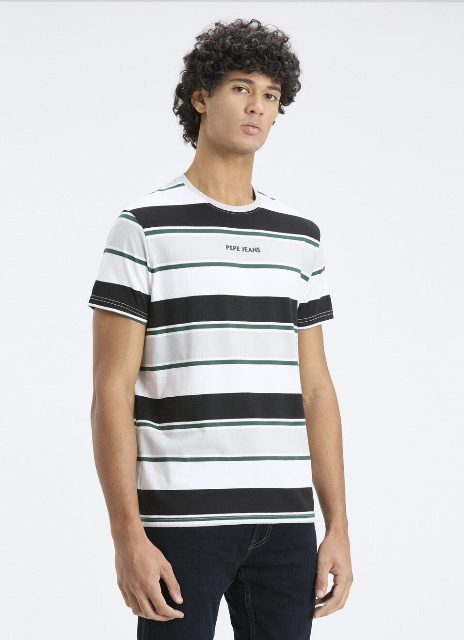 Men Black Stripe Short Sleeve Stretch T-shirt, , large image number 3