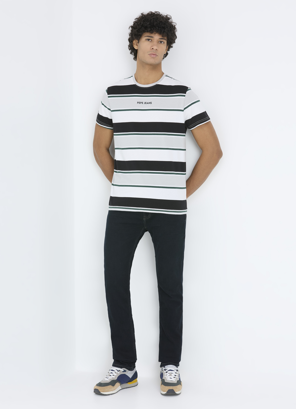 Men Black Stripe Short Sleeve Stretch T-shirt, , large image number 5