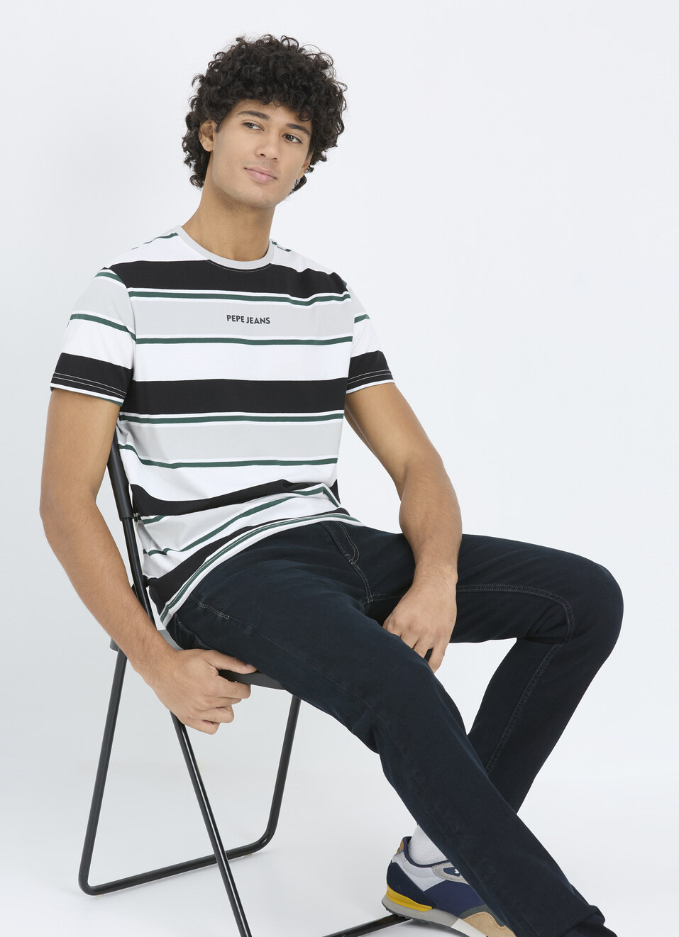 Men Black Stripe Short Sleeve Stretch T-shirt, , large image number 0