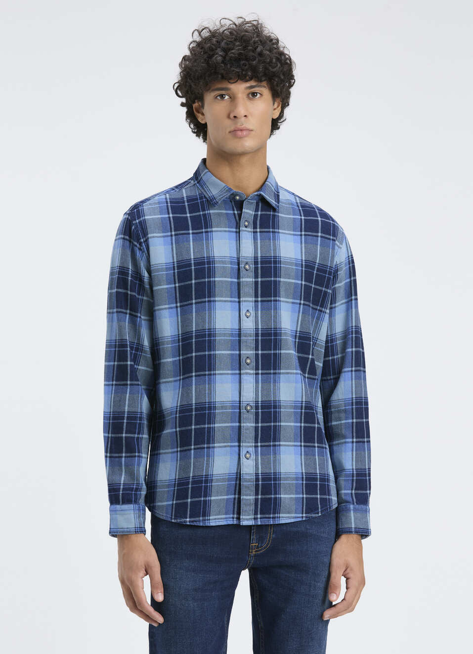 Men Indigo Check Full Sleeve Shirt, , large image number 1