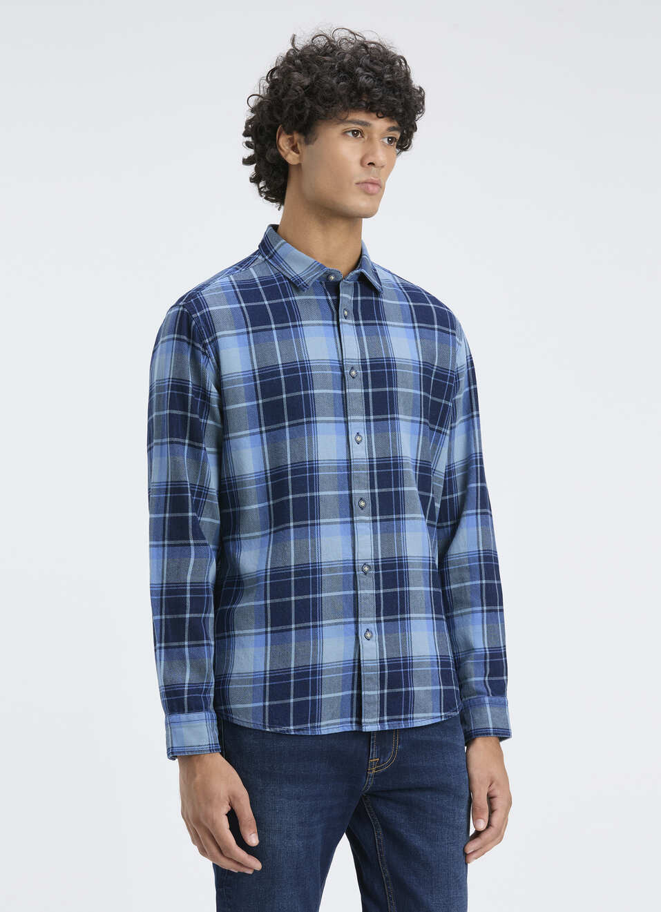 Men Indigo Check Full Sleeve Shirt, , large image number 3