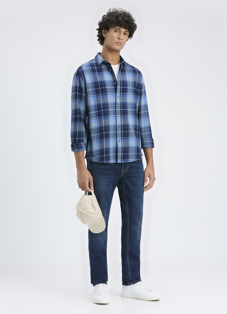 Men Indigo Check Full Sleeve Shirt, , large image number 5