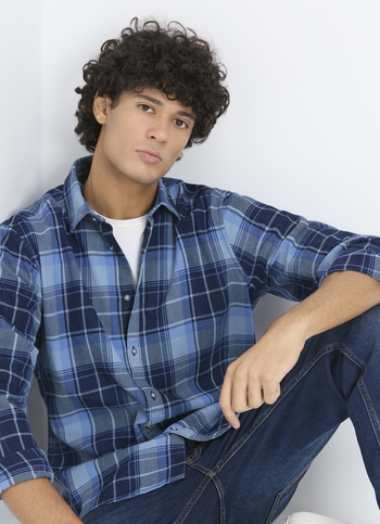 Men Indigo Check Full Sleeve Shirt