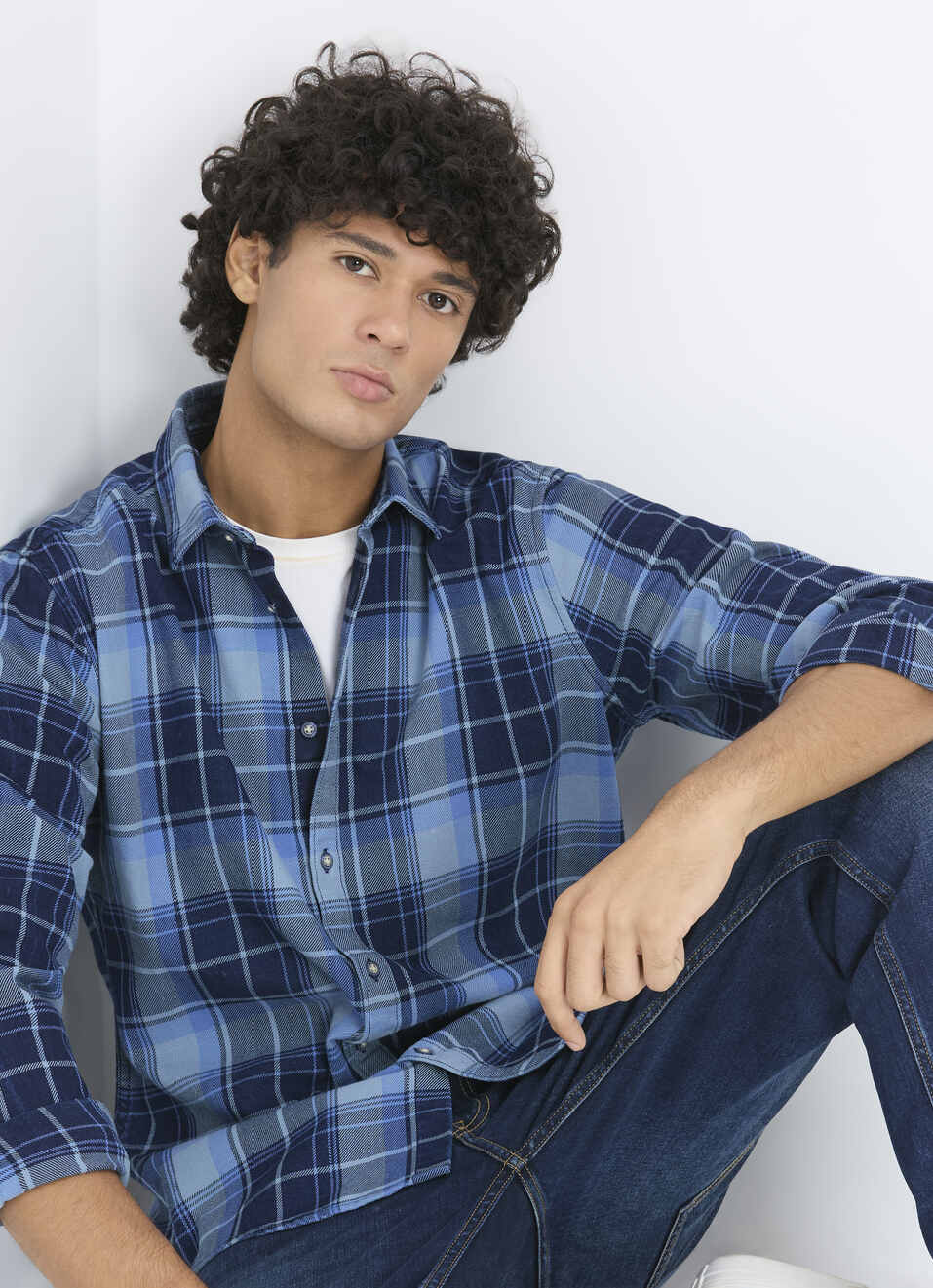 Men Indigo Check Full Sleeve Shirt, , large image number 0