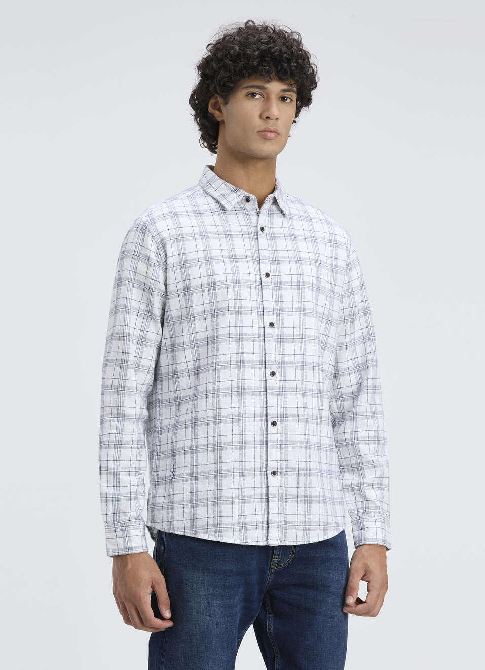 Men White Yarn-dyed Check Full Sleeve Shirt, , large image number 3