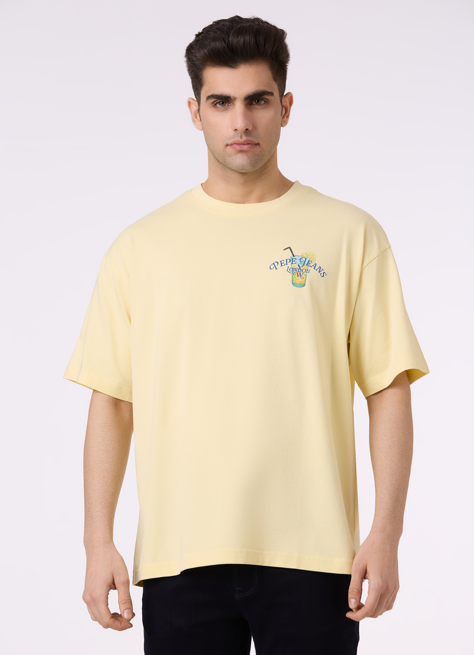 Men Yellow Back Print Short Sleeve Oversized T-shirt, , large image number 1