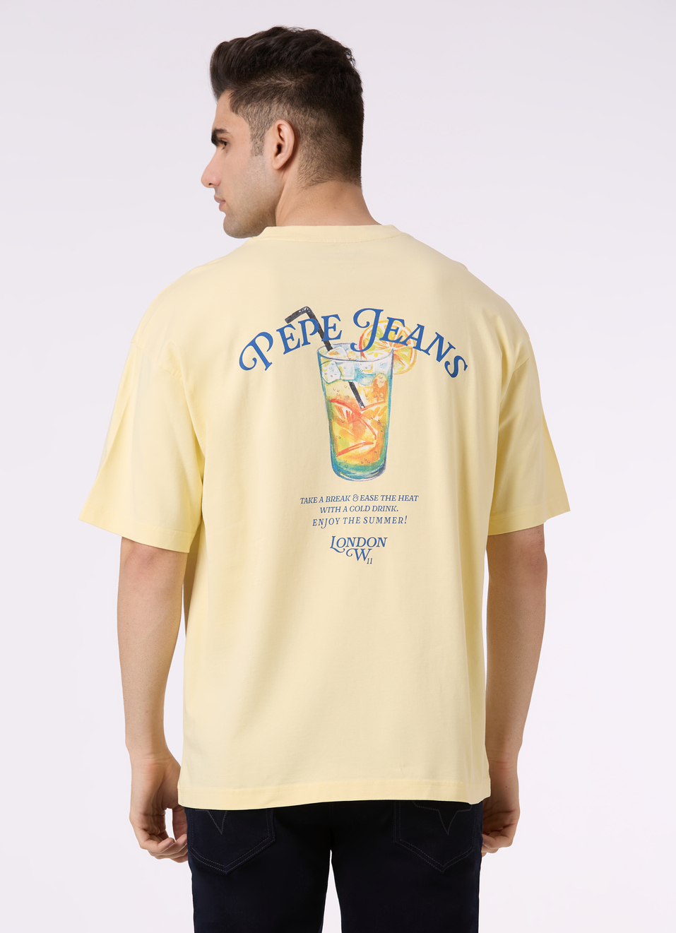 Men Yellow Back Print Short Sleeve Oversized T-shirt, , large image number 2