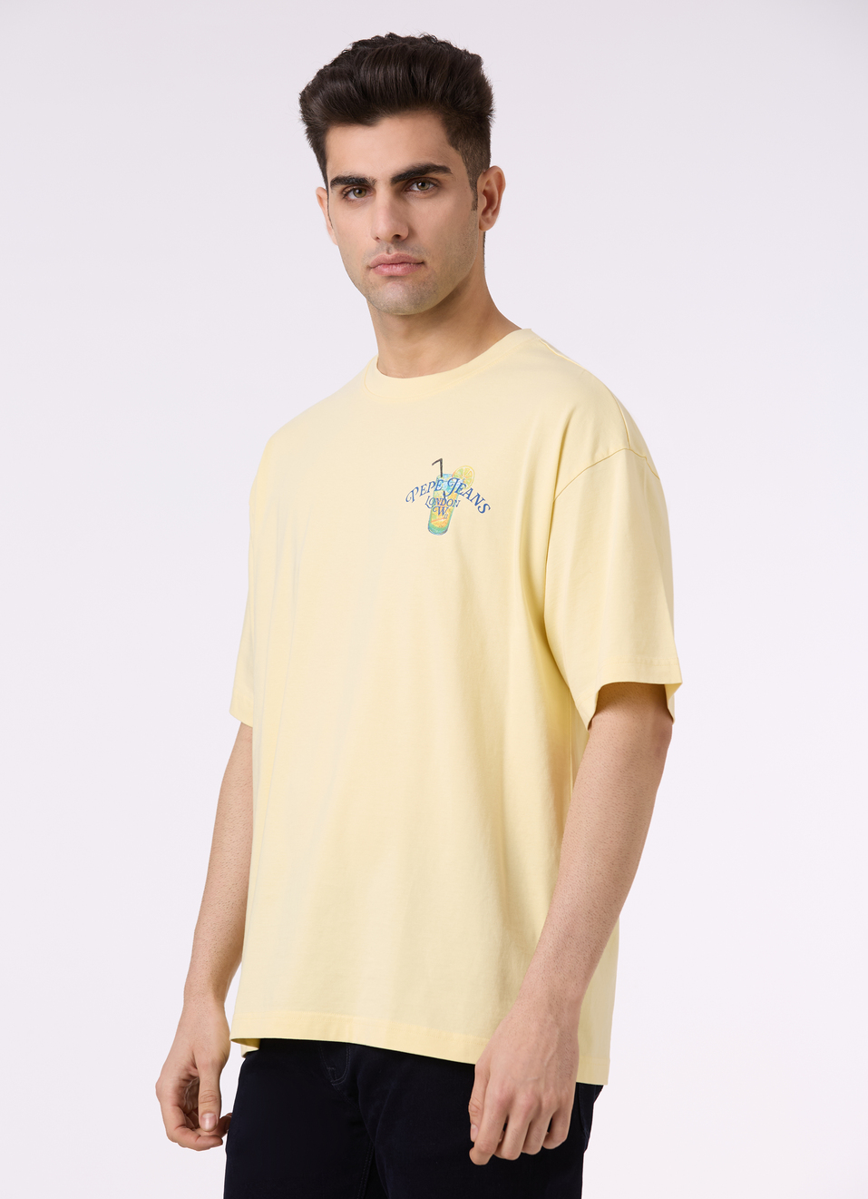 Men Yellow Back Print Short Sleeve Oversized T-shirt, , large image number 3