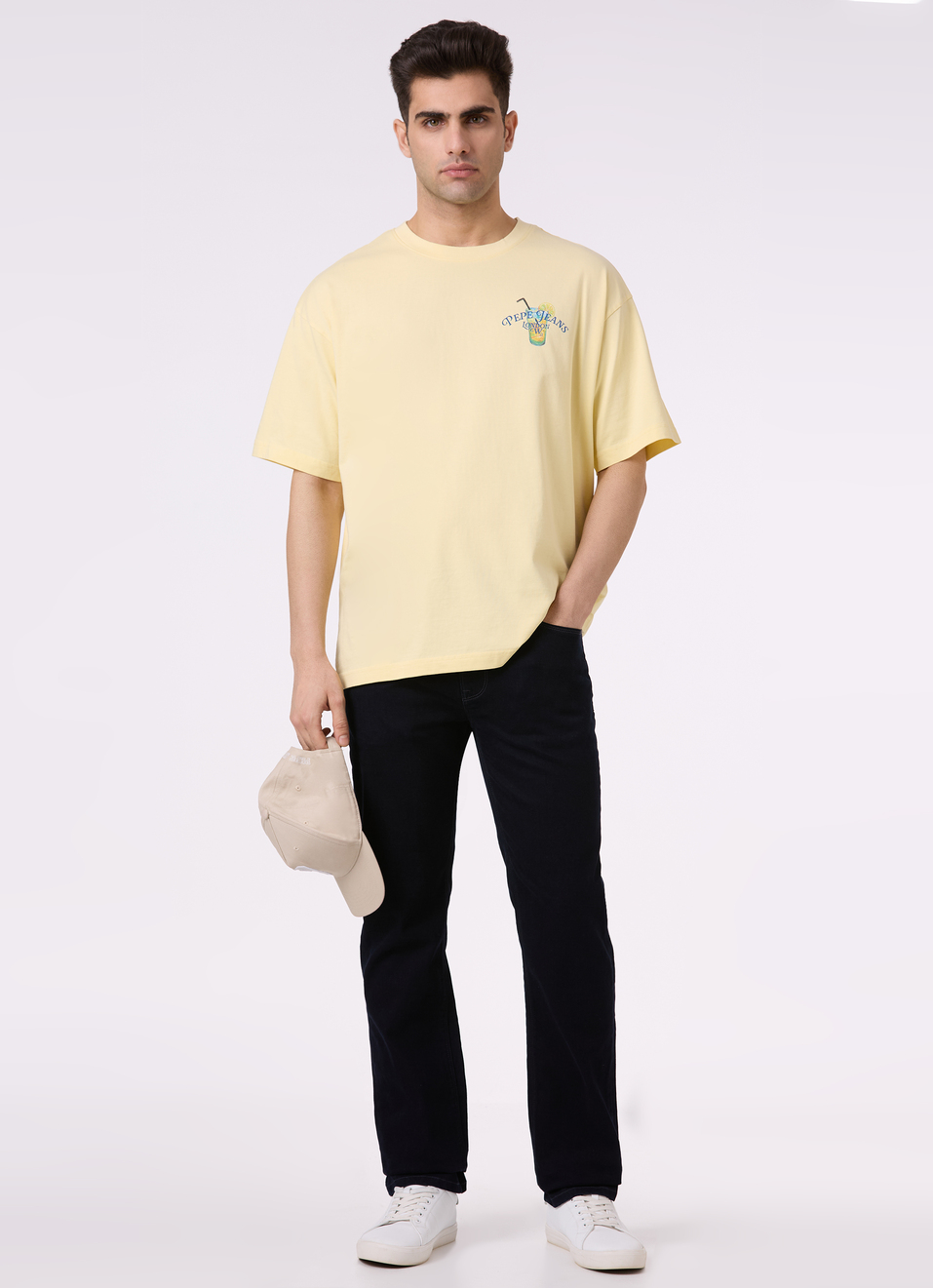 Men Yellow Back Print Short Sleeve Oversized T-shirt, , large image number 5