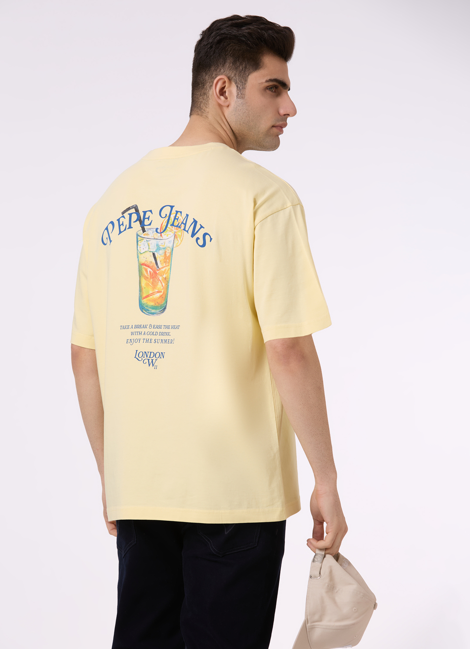 Men Yellow Back Print Short Sleeve Oversized T-shirt, , large image number 0