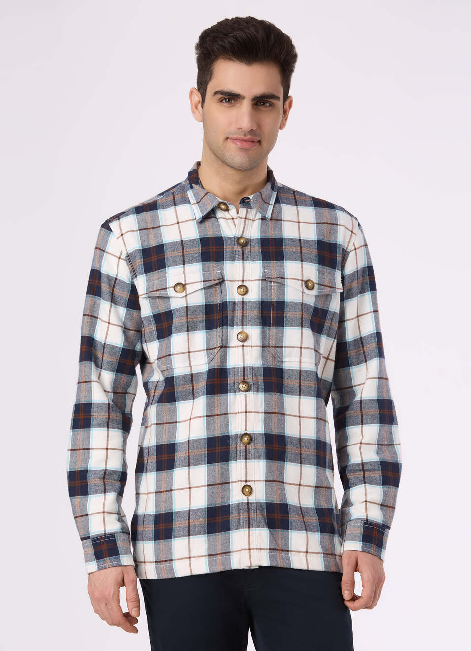 Men White Oversized Check Full Sleeve Shirt, , large image number 1