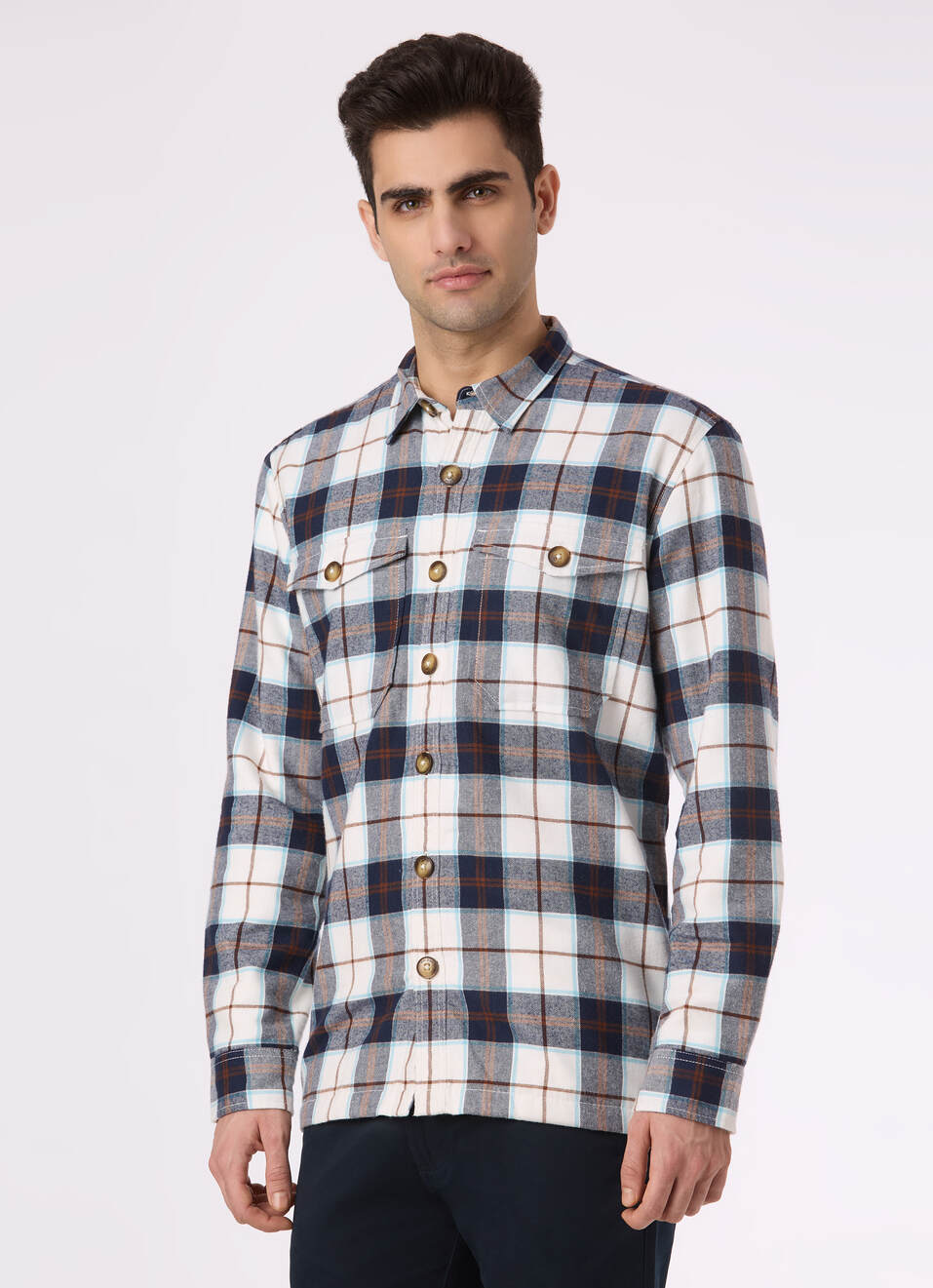 Men White Oversized Check Full Sleeve Shirt, , large image number 3
